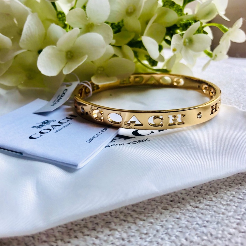 NWT Coach | Gold Pierced Bangle w/ Logo